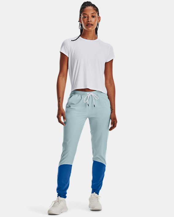 Women's UA Armour Sport Woven Colorblock Pants, Blue, pdpMainDesktop image number 2